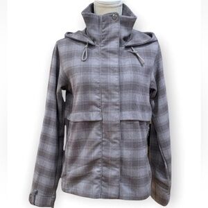 Gray Plaid Hooded Women's Jacket - Stylish Lightweight Coat NEW XS
